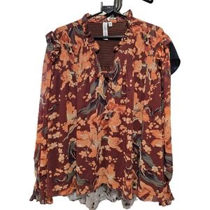 $39 Grace & Karma Floral Long Sleeve Blouse Ruffle Neckline Womens PLUS 2x fall